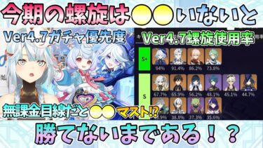 【原神】今期の螺旋は◯◯いないと勝てない！？Ver4.7ガチャ優先度､無課金目線だと◯◯はマスト！？【ねるめろ 】【切り抜き】