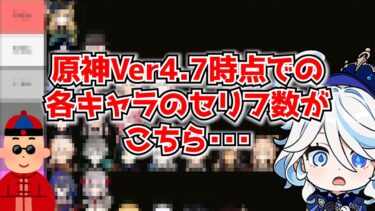 ver4.7時点での原神キャラセリフ数ランキング。意外にもしゃべってるのはあのキャラ･･･？に対する中国人ニキたちの反応集